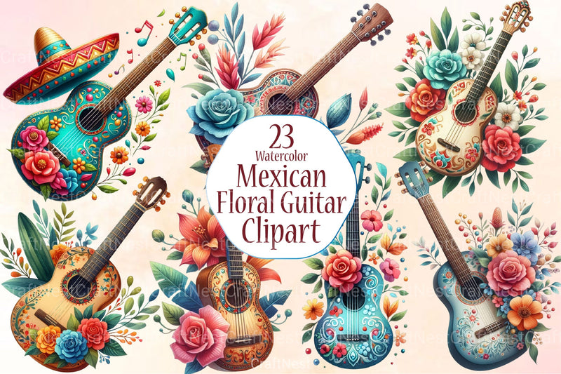 Mexican Floral Guitar Clipart Bundle - CraftNest - Digital Crafting and Art