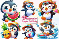 Funny Penguin In Pool Party Clipart Bundle - CraftNest - Digital Crafting and Art