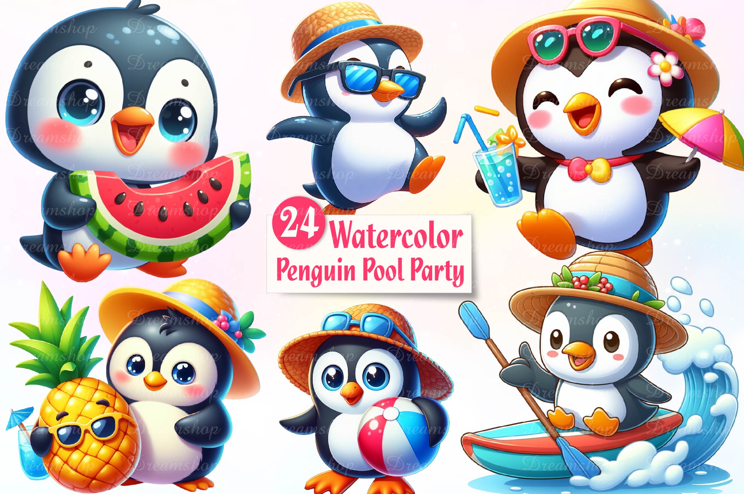 Funny Penguin In Pool Party Clipart Bundle - CraftNest - Digital Crafting and Art