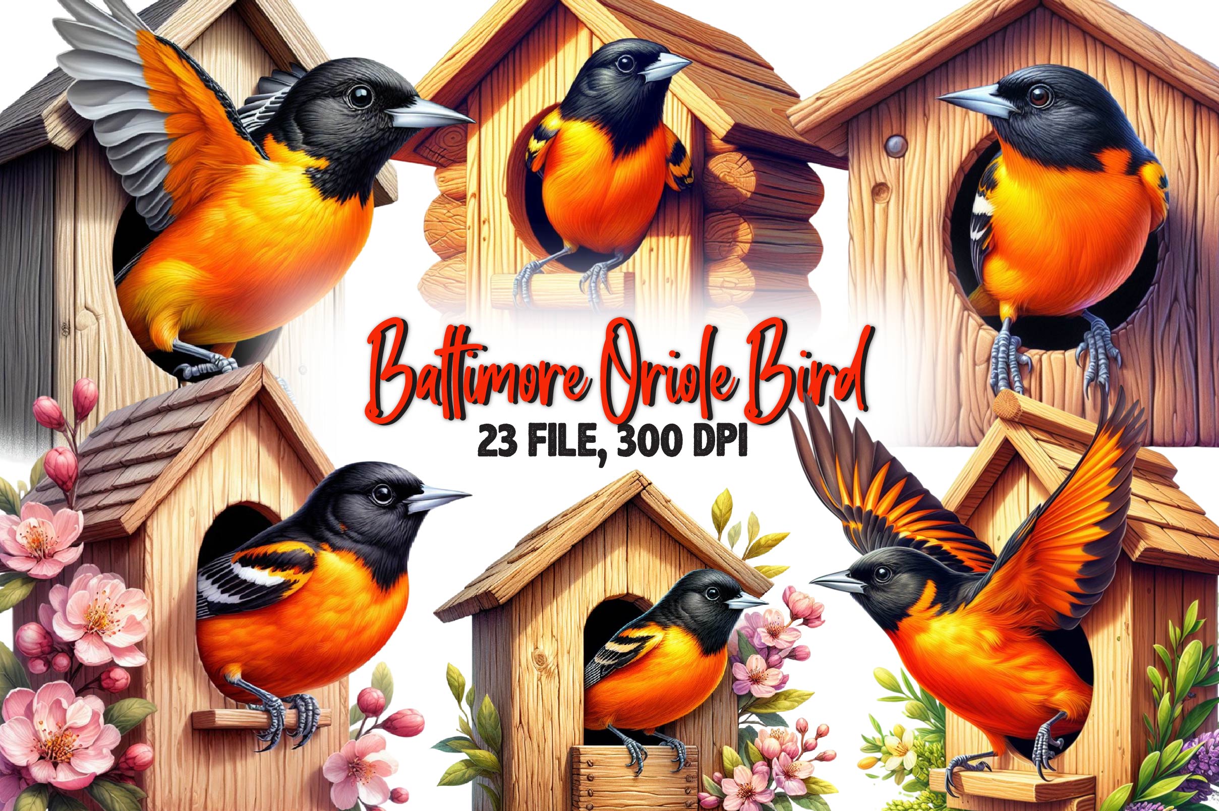 Baltimore Oriole Bird Clipart Bundle - CraftNest - Digital Crafting and Art