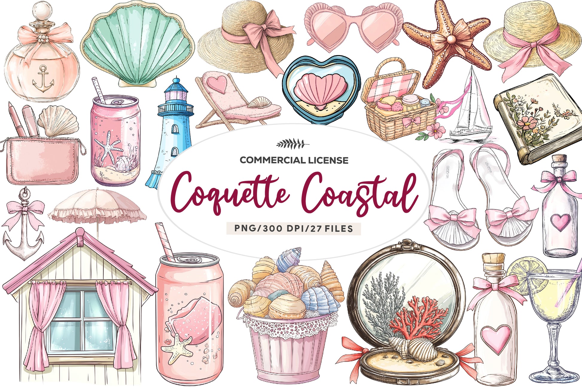 Coquette Coastal Clipart Bundle - CraftNest - Digital Crafting and Art