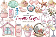 Coquette Coastal Clipart Bundle - CraftNest - Digital Crafting and Art