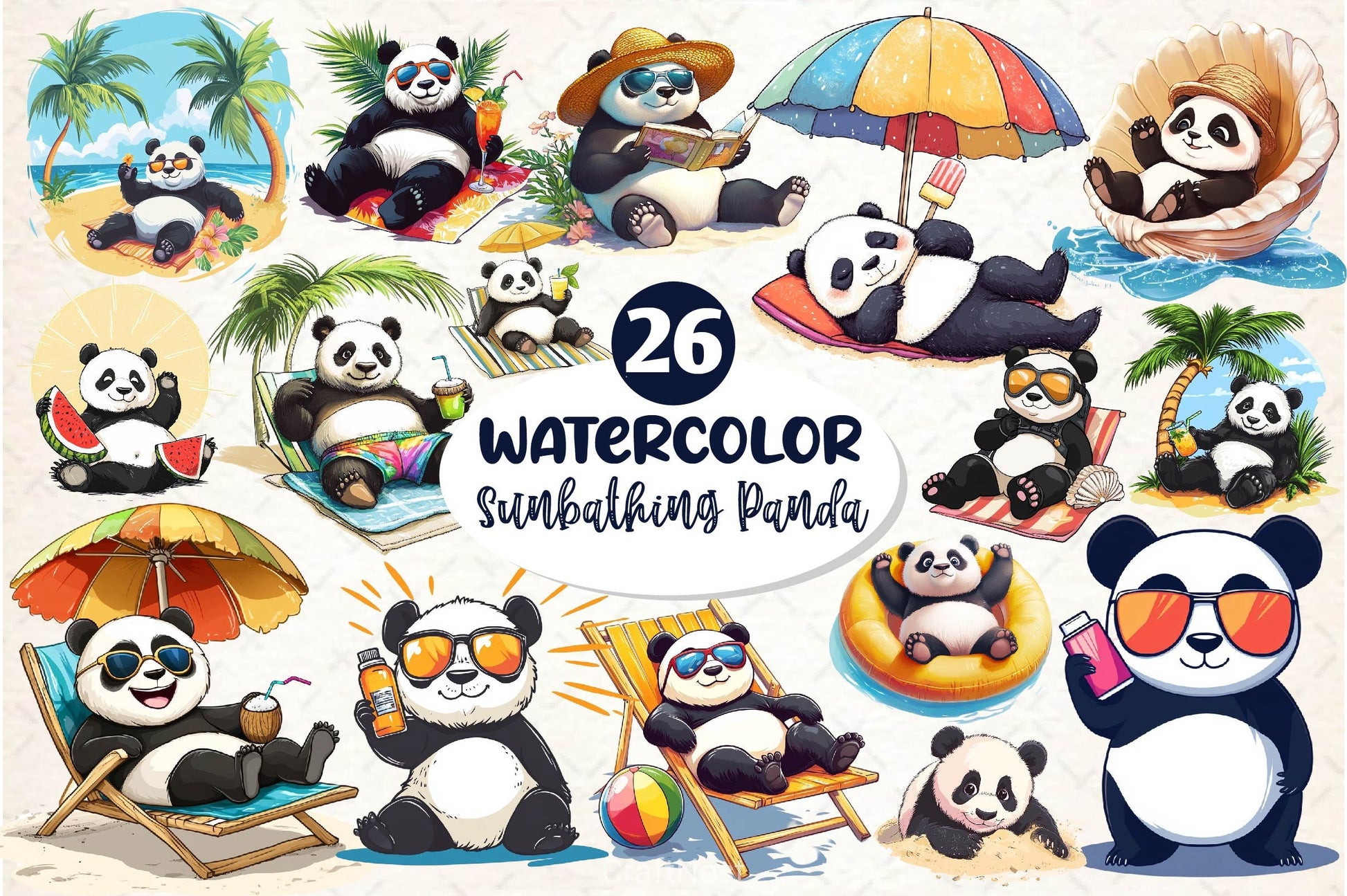 Funny Sunbathing Panda Clipart Bundle 2 - CraftNest - Digital Crafting and Art