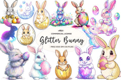 Glitter Bunny & Easter Egg Design Clipart Bundle - CraftNest - Digital Crafting and Art