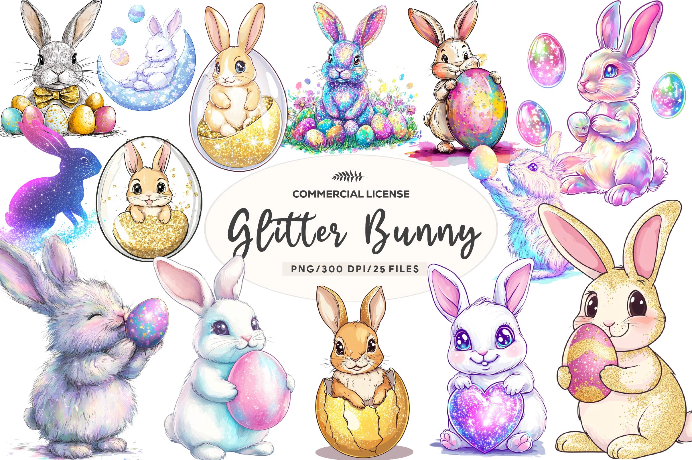 Glitter Bunny & Easter Egg Design Clipart Bundle - CraftNest - Digital Crafting and Art