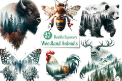 Double Exposure Woodland Animals Clipart Bundle - CraftNest - Digital Crafting and Art