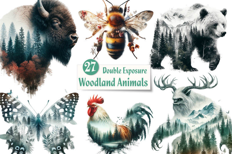 Double Exposure Woodland Animals Clipart Bundle - CraftNest - Digital Crafting and Art