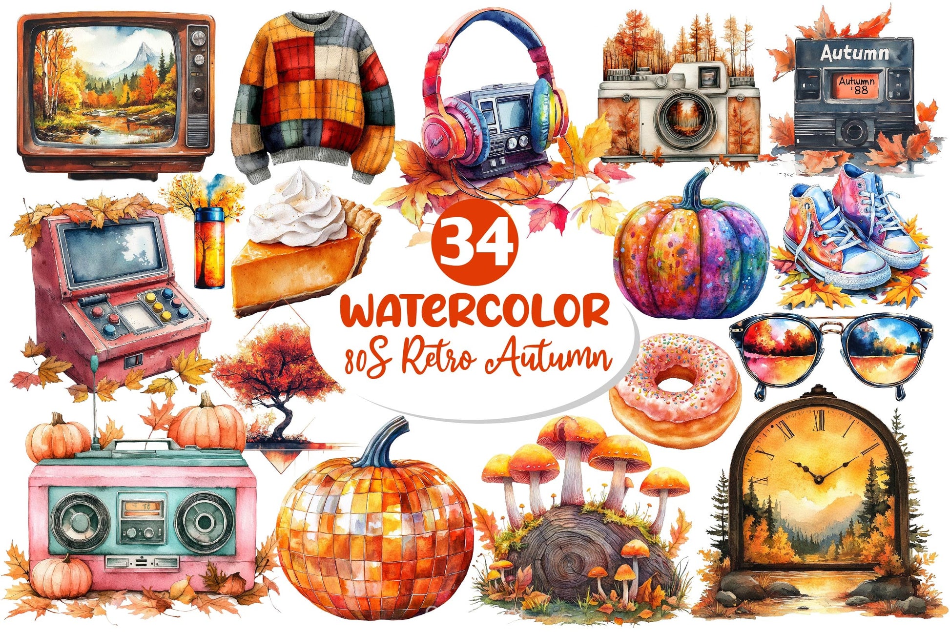 80s Retro Autumn Clipart Bundle 3 - CraftNest - Digital Crafting and Art