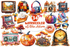 80s Retro Autumn Clipart Bundle 3 - CraftNest - Digital Crafting and Art