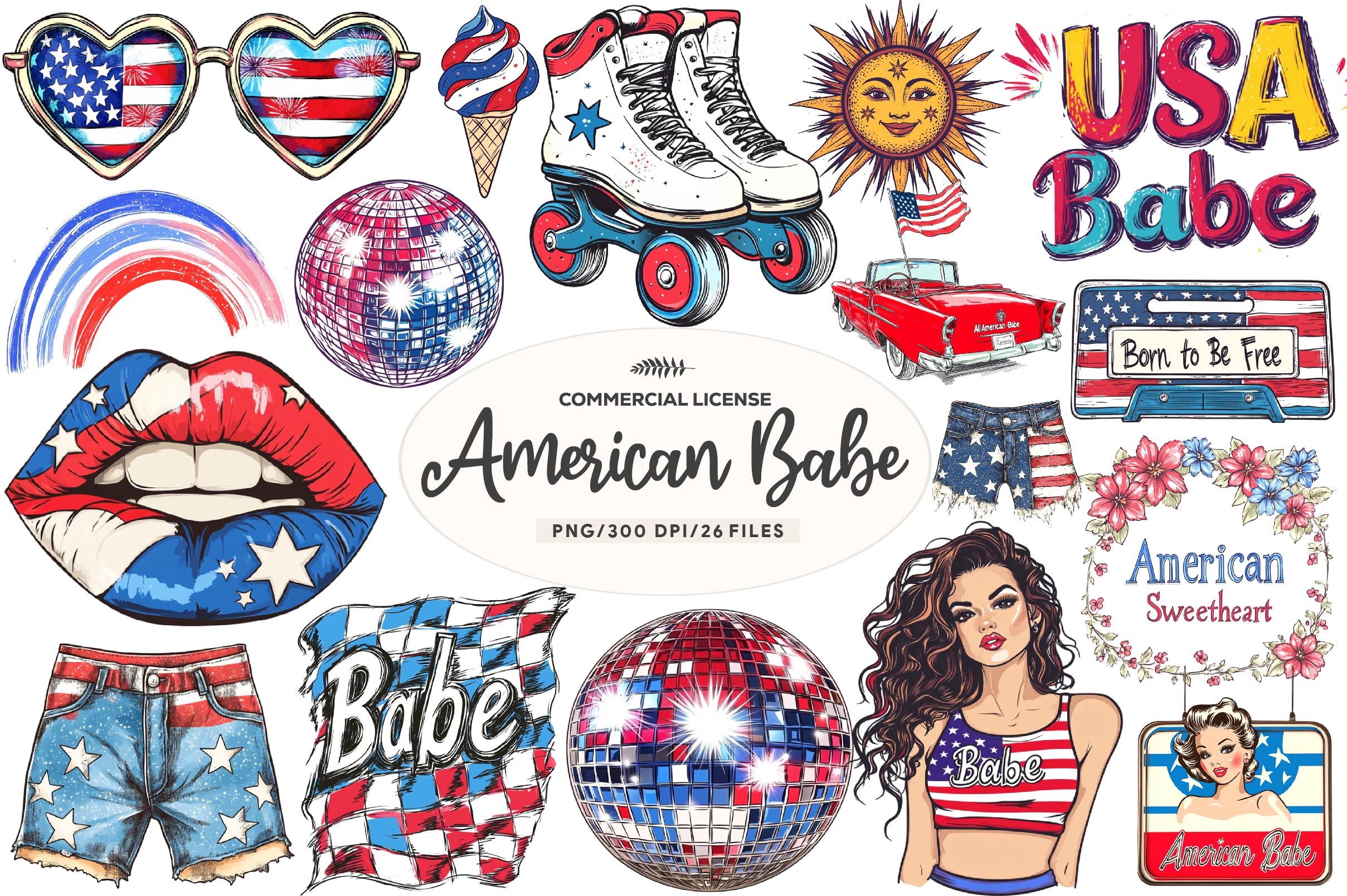 All American Babe Design Clipart Bundle - CraftNest - Digital Crafting and Art