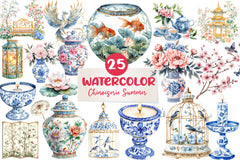 Chinoiserie Summer Clipart Bundle - CraftNest - Digital Crafting and Art