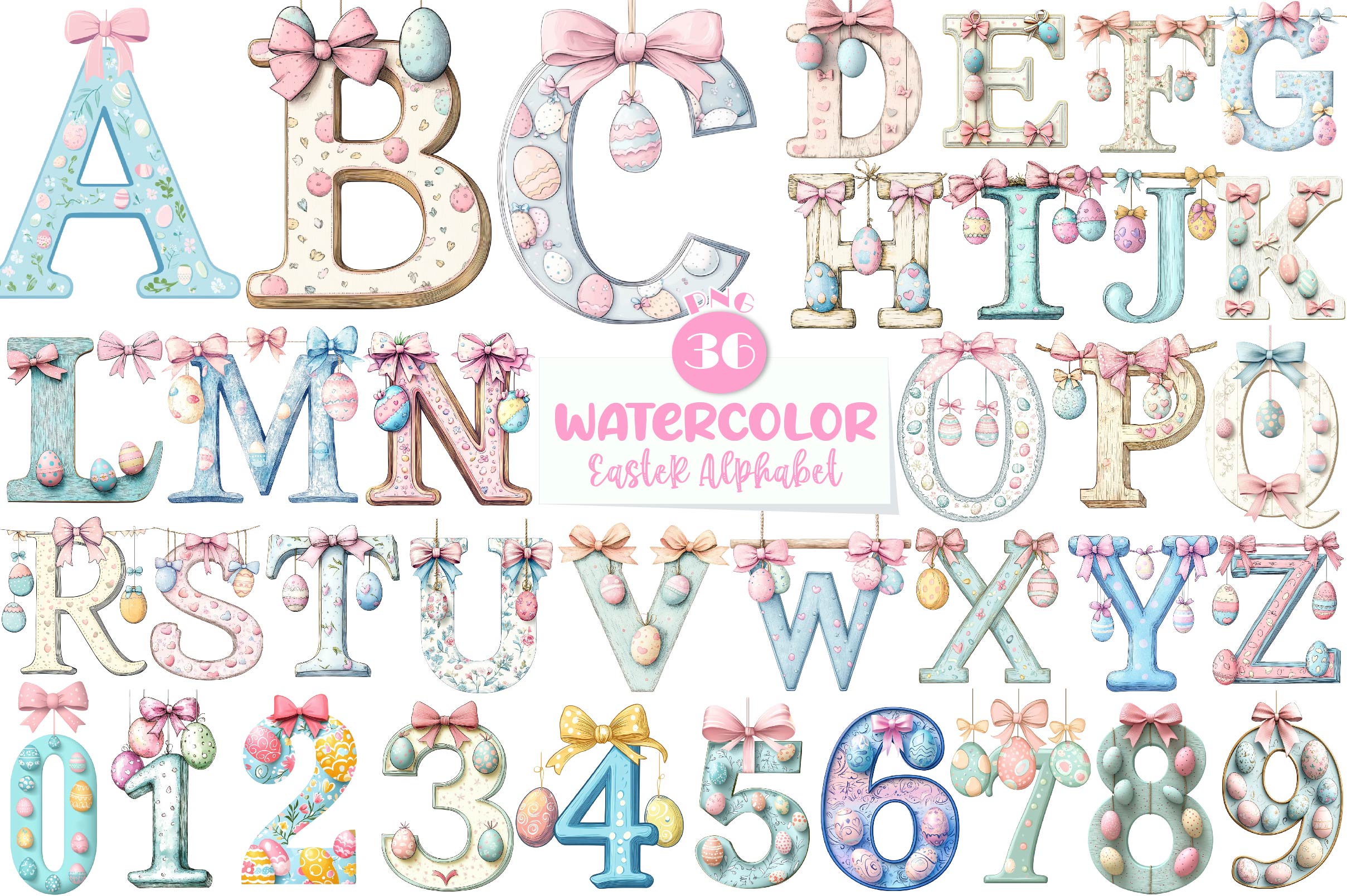 Easter Pastel Alphabet Clipart Bundle - CraftNest - Digital Crafting and Art