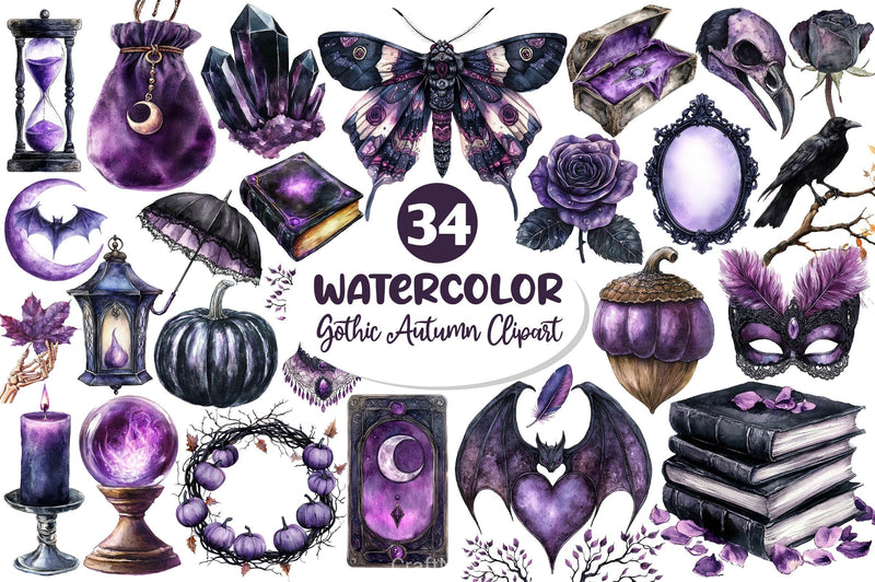 Black & Purple Gothic Autumn Clipart Bundle 2 - CraftNest - Digital Crafting and Art