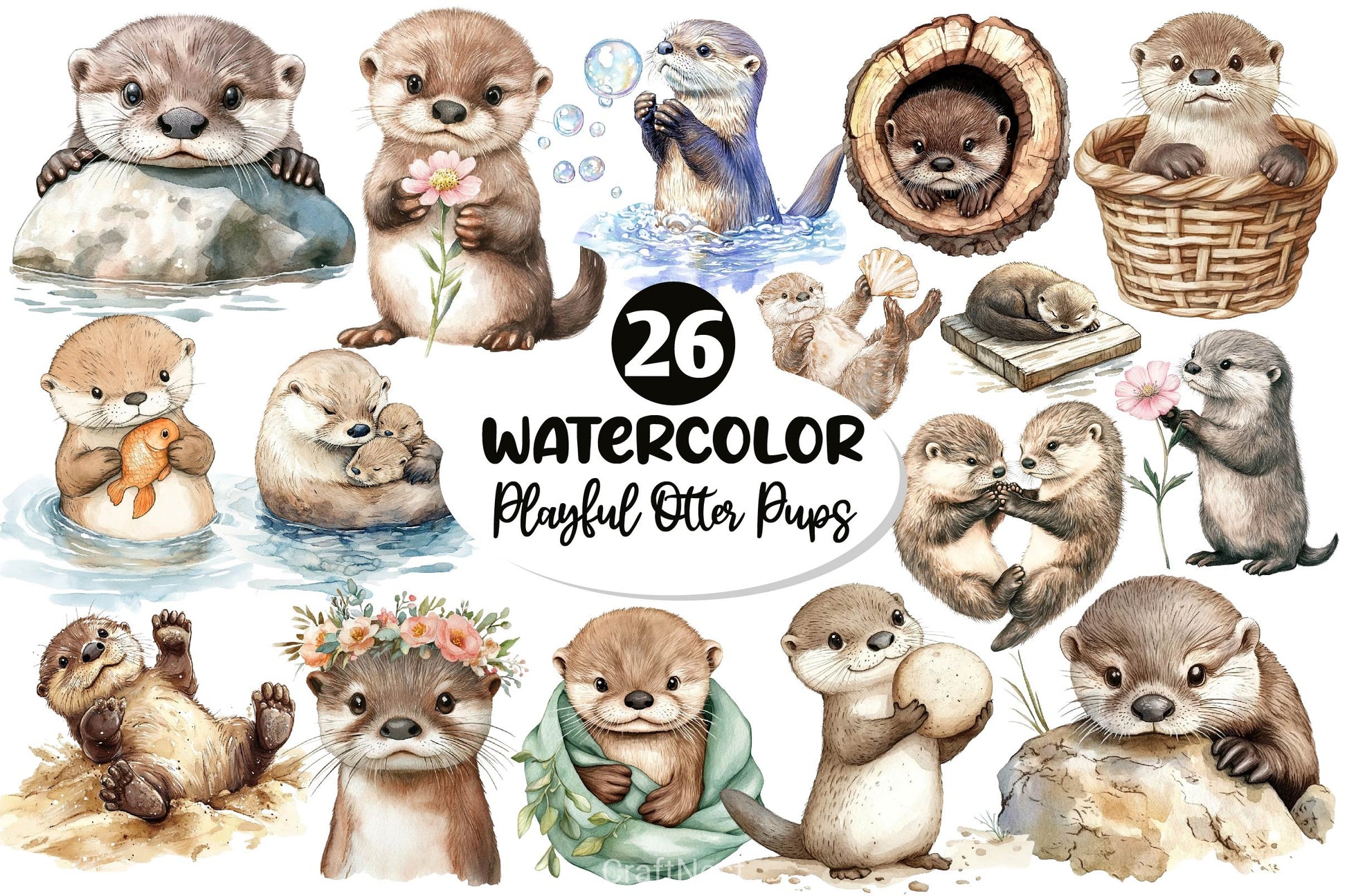 Playful Otter Pups Clipart Bundle 2 - CraftNest - Digital Crafting and Art
