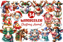 Funny Christmas Farm Animal Face Clipart Bundle - CraftNest - Digital Crafting and Art