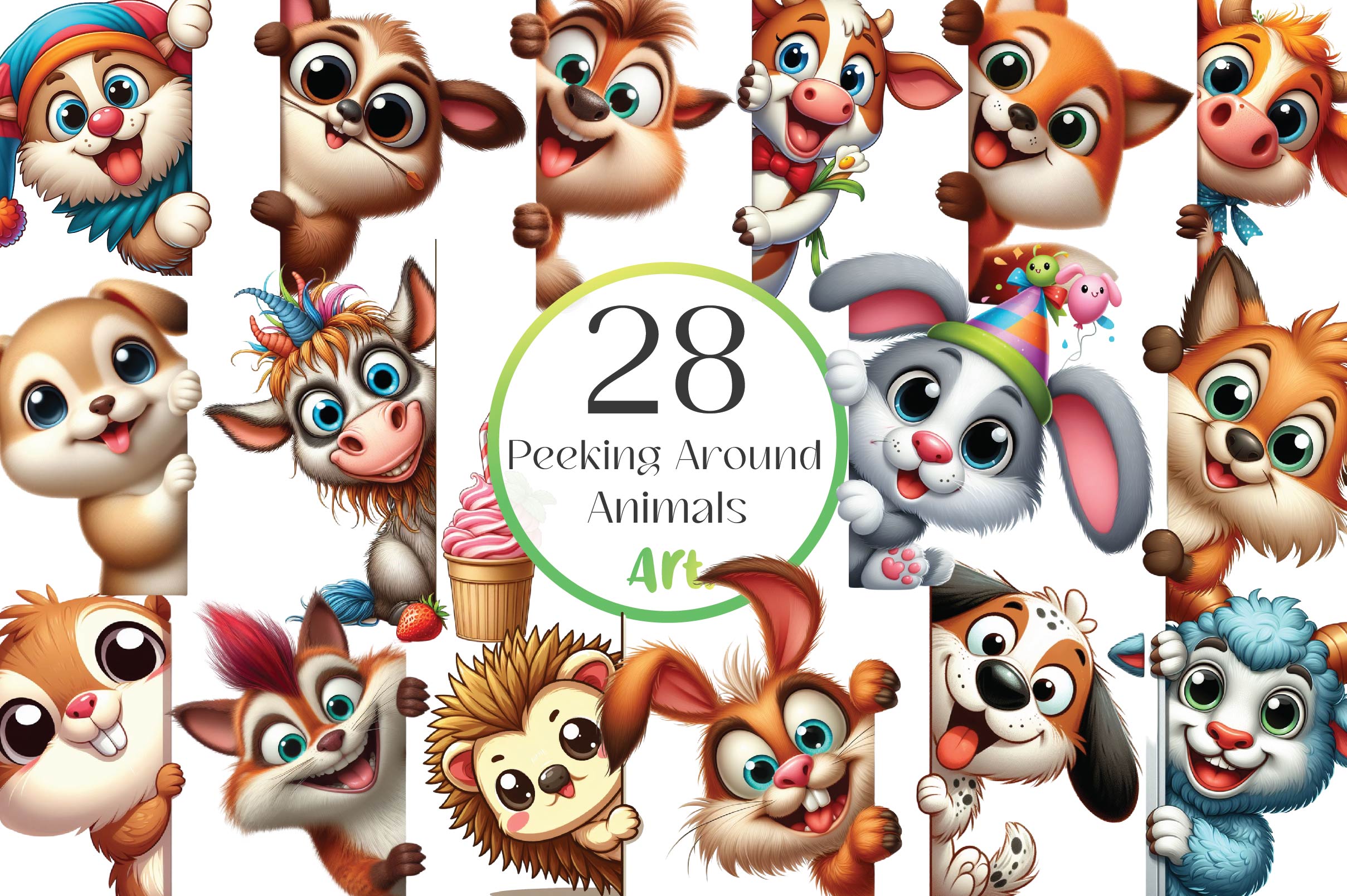 Crazy Animals Peeking Around Corner Clipart Bundle - CraftNest - Digital Crafting and Art
