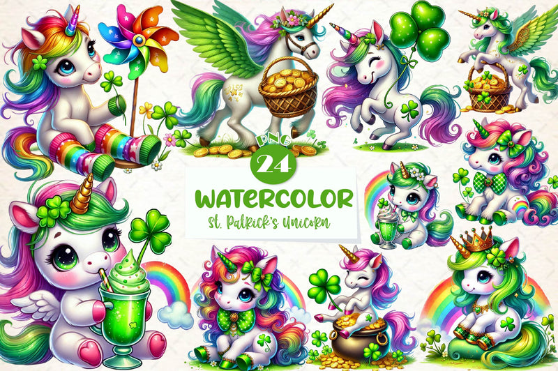 St Patricks Day Cute Unicorn Clipart Bundle - CraftNest - Digital Crafting and Art