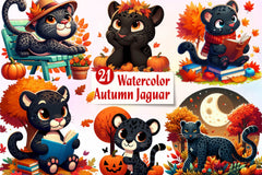 Cute Autumn Jaguar Clipart Bundle - CraftNest - Digital Crafting and Art