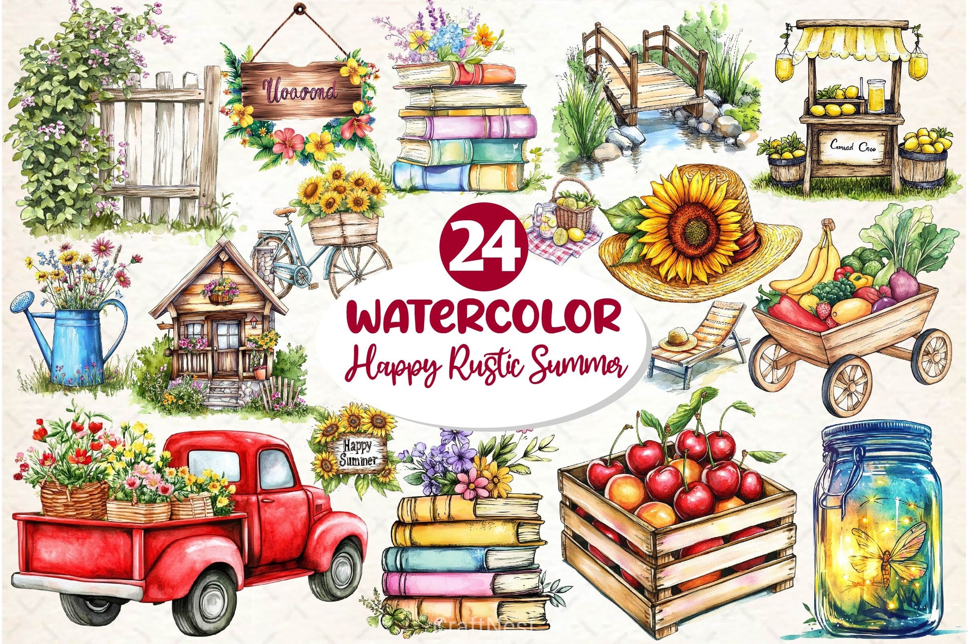 Happy Rustic Summer Clipart Bundle 2 - CraftNest - Digital Crafting and Art