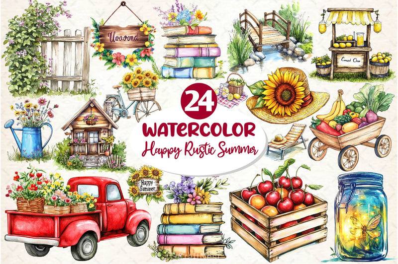 Happy Rustic Summer Clipart Bundle 2 - CraftNest - Digital Crafting and Art