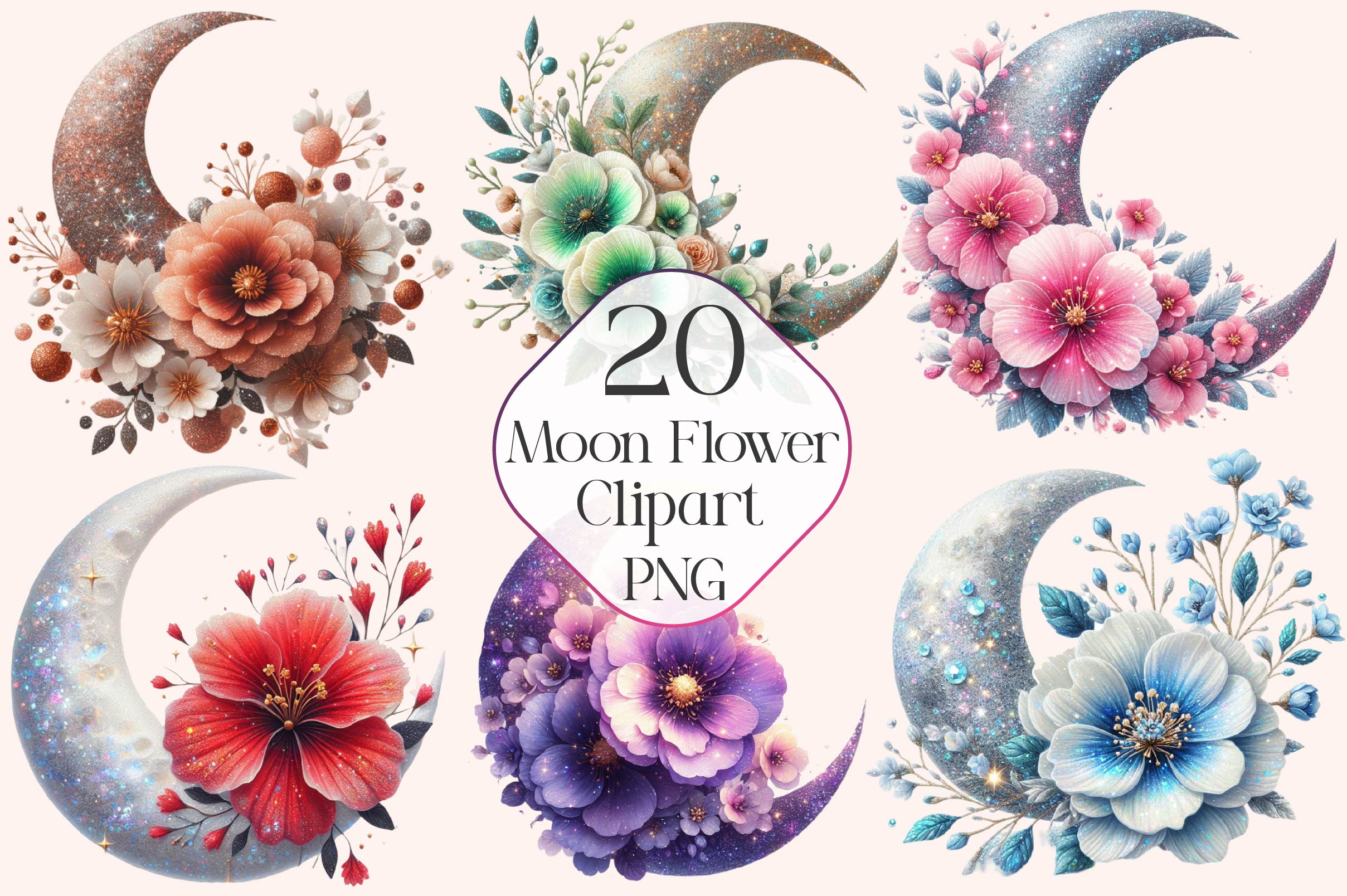 Crescent Moon Flower Clipart Bundle - CraftNest - Digital Crafting and Art