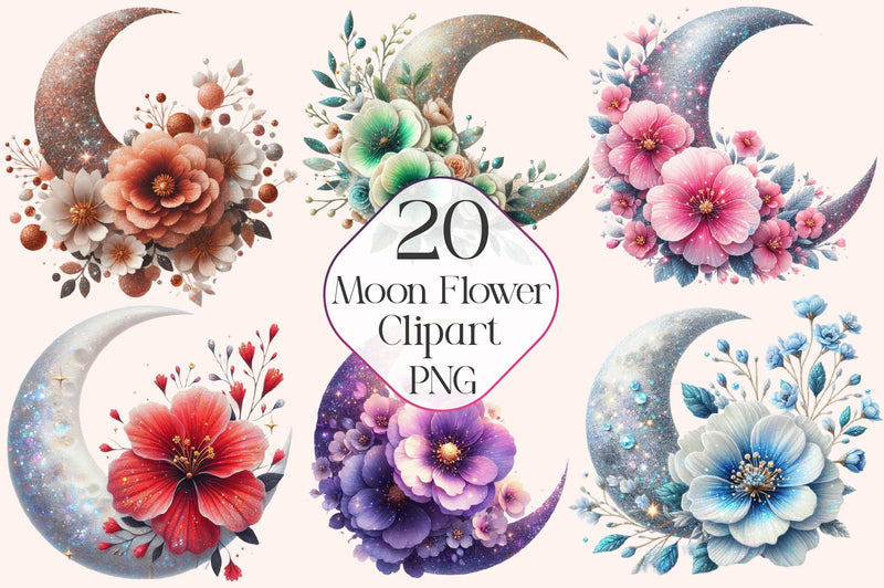 Crescent Moon Flower Clipart Bundle - CraftNest - Digital Crafting and Art
