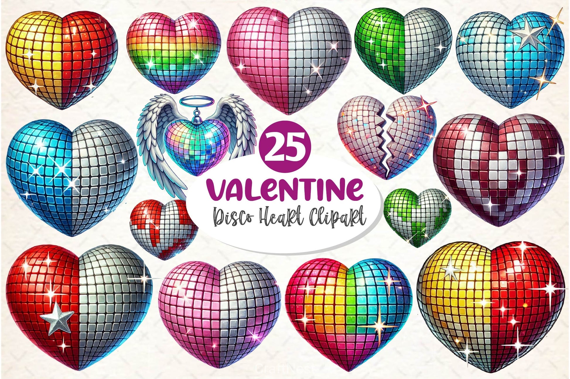 Valentines Day Disco Heart Clipart Bundle 3 - CraftNest - Digital Crafting and Art