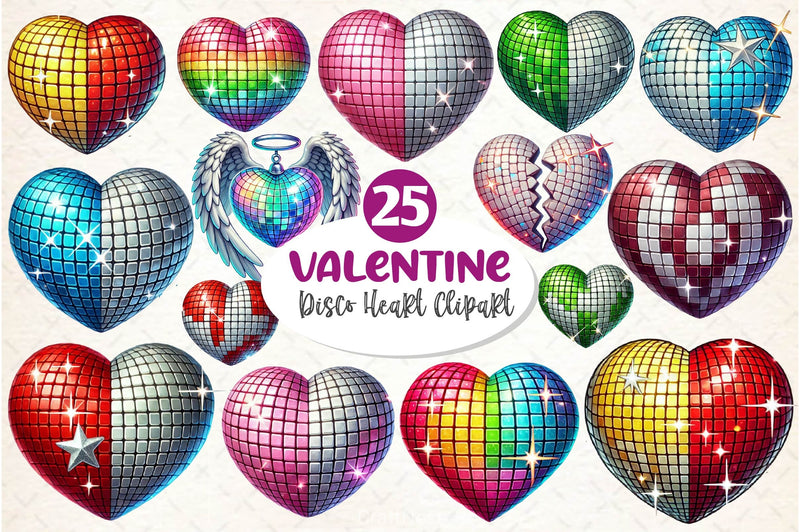 Valentines Day Disco Heart Clipart Bundle 3 - CraftNest - Digital Crafting and Art