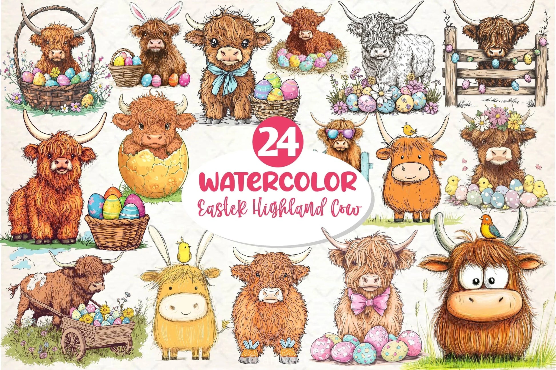 Easter Highland Cow Clipart Bundle 3 - CraftNest - Digital Crafting and Art