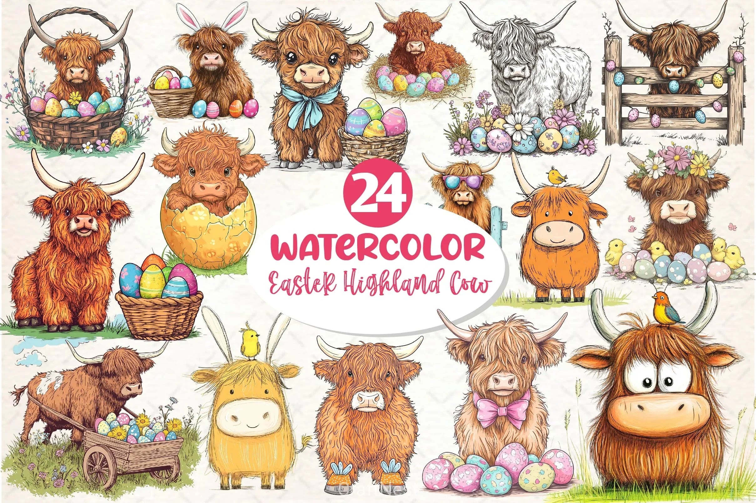 Easter Highland Cow Clipart Bundle 3 - CraftNest - Digital Crafting and Art