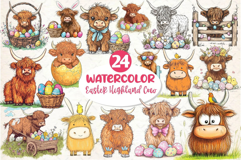 Easter Highland Cow Clipart Bundle 3 - CraftNest - Digital Crafting and Art