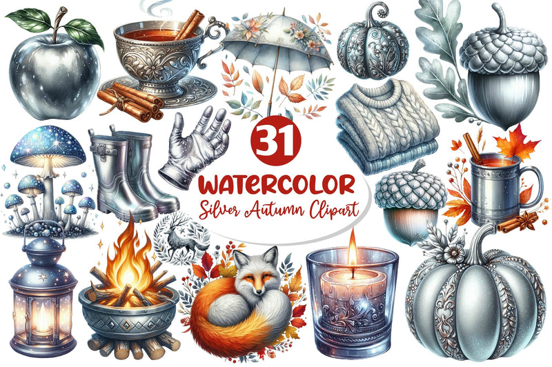 Silver Autumn Clipart Bundle 2 - CraftNest - Digital Crafting and Art