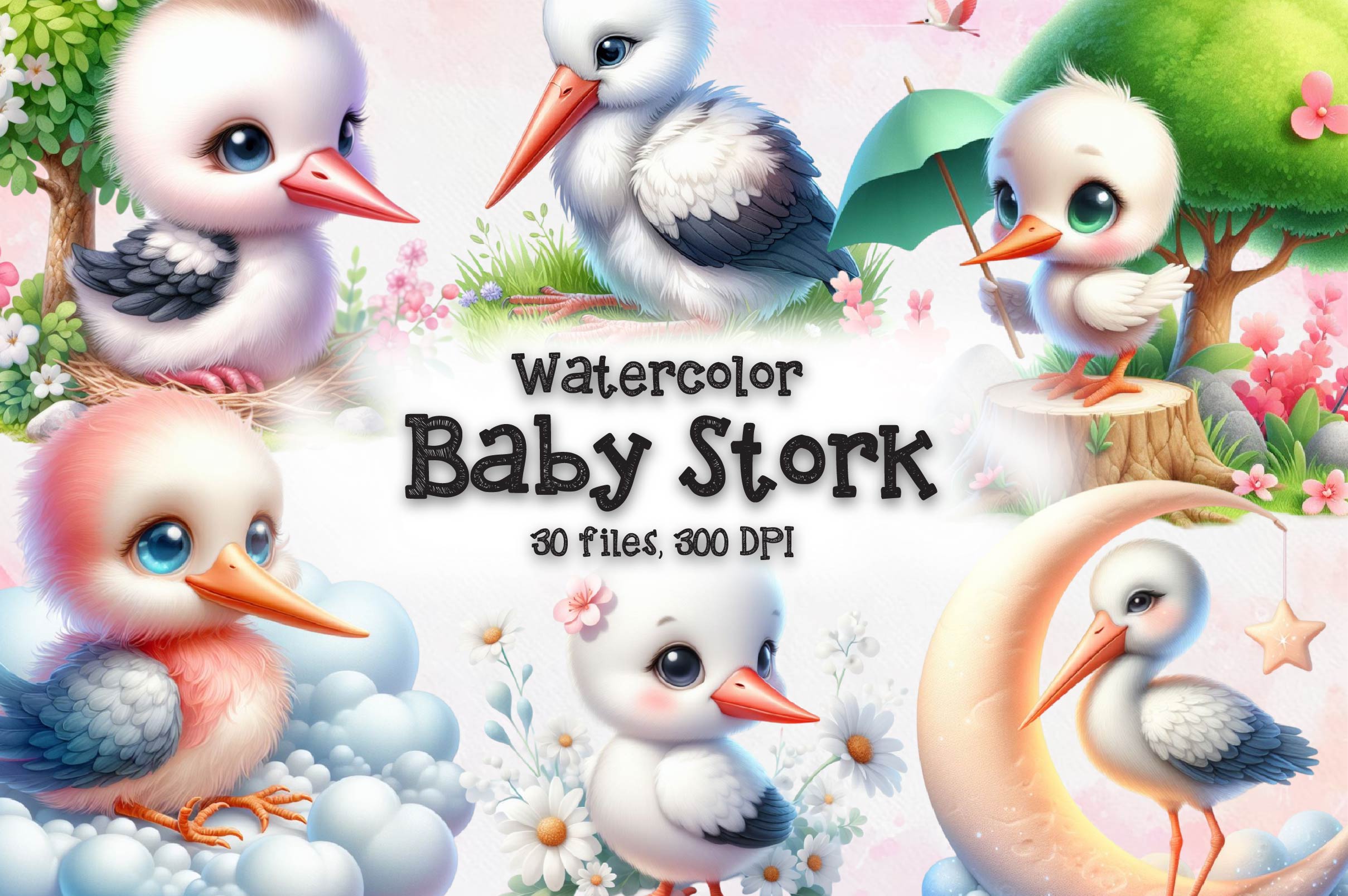Baby Stork Clipart Bundle - CraftNest - Digital Crafting and Art