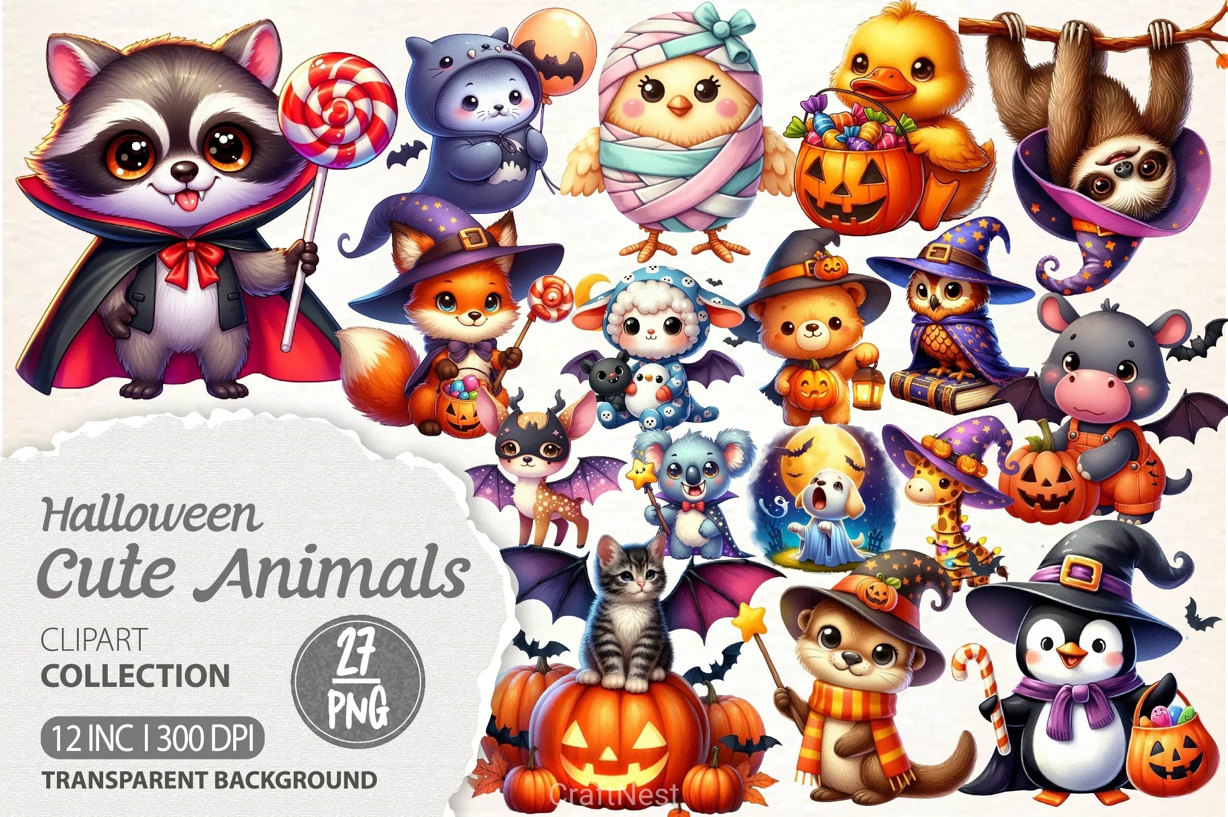 Cute Halloween Animals Clipart Bundle - CraftNest - Digital Crafting and Art