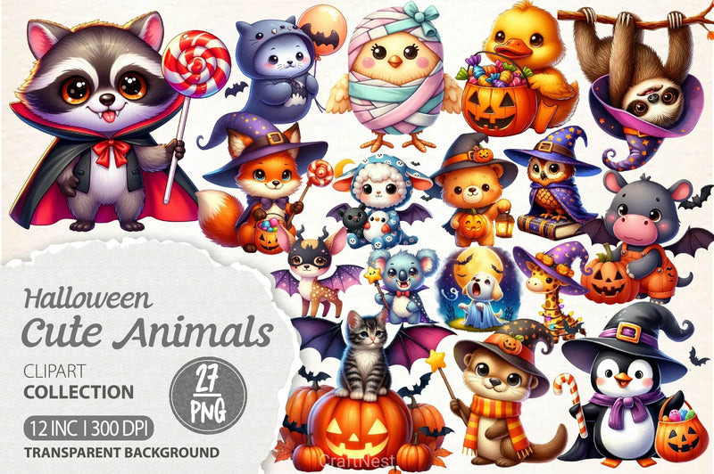 Cute Halloween Animals Clipart Bundle - CraftNest - Digital Crafting and Art