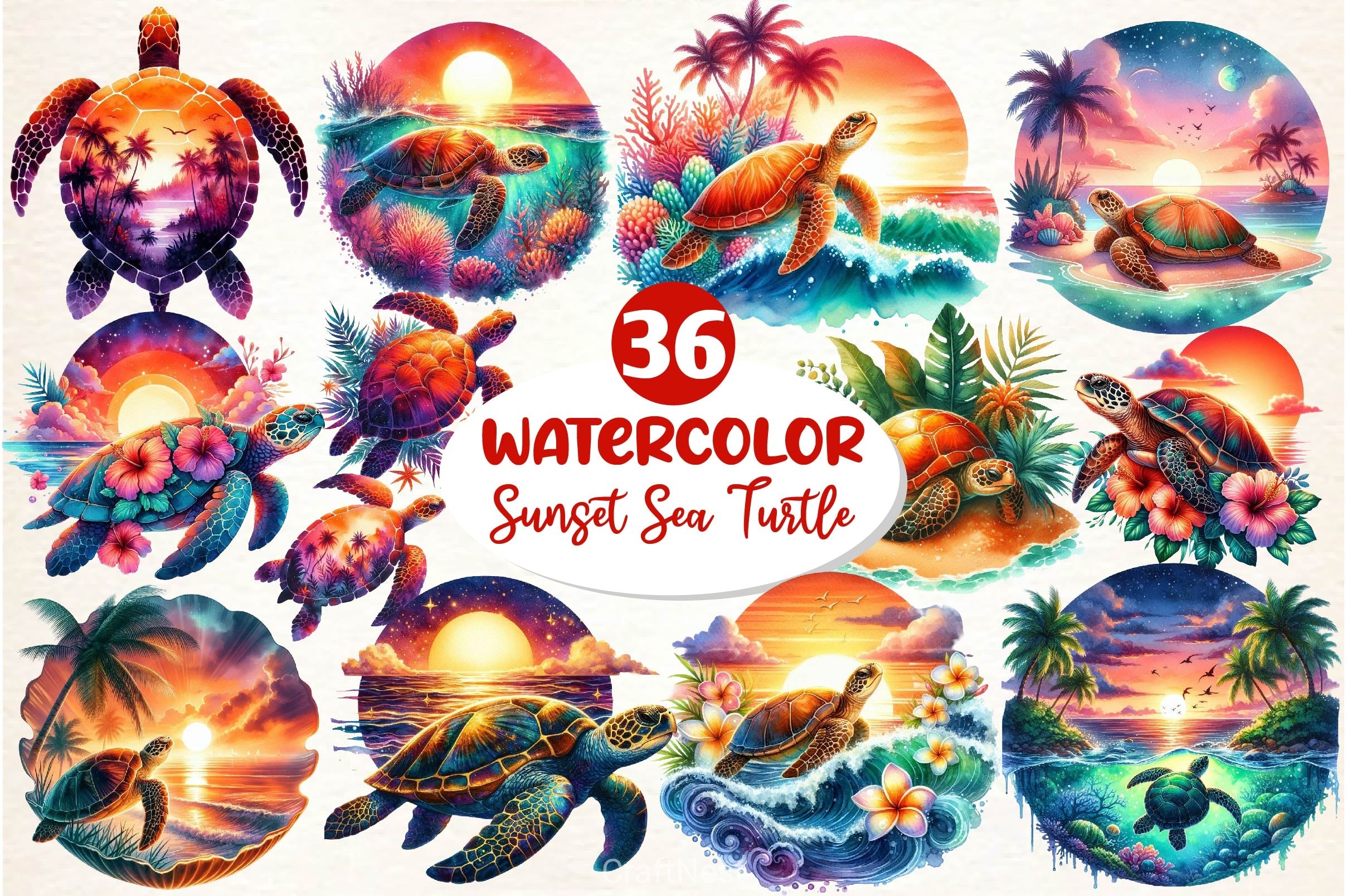 Sunset Sea Turtle Clipart Bundle 4 - CraftNest - Digital Crafting and Art