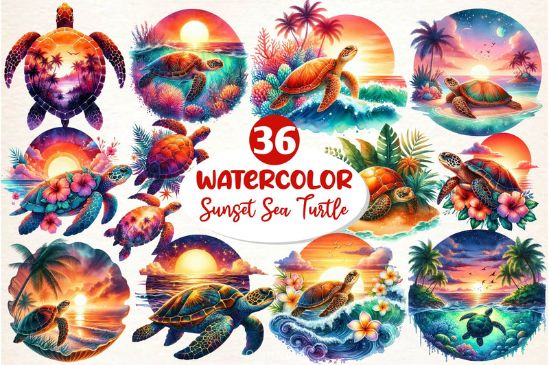 Sunset Sea Turtle Clipart Bundle 4 - CraftNest - Digital Crafting and Art