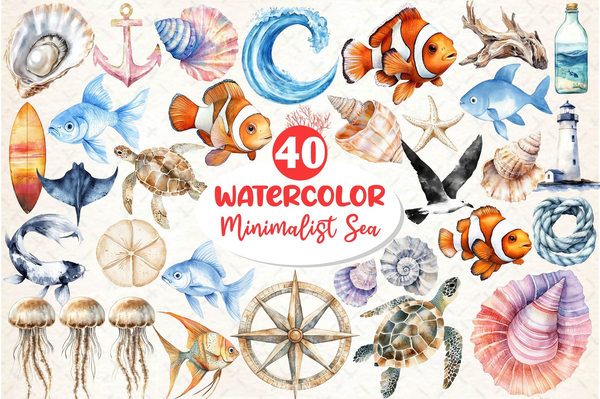 Minimalist Sea Clipart Bundle 4 - CraftNest - Digital Crafting and Art
