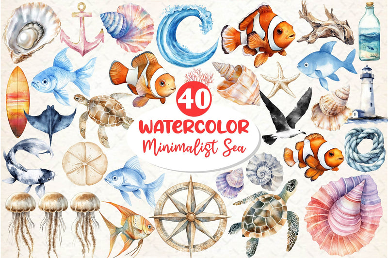 Minimalist Sea Clipart Bundle 4 - CraftNest - Digital Crafting and Art