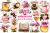 Pink Summer Bees Garden Clipart Bundle 2