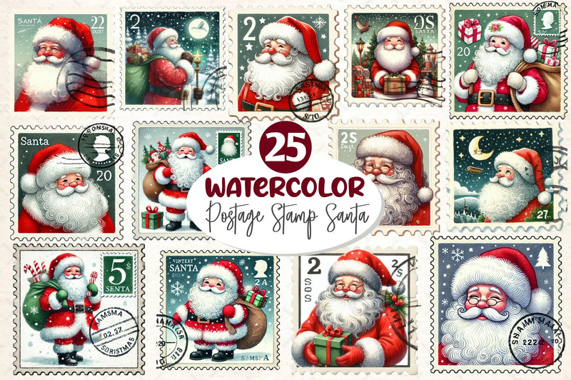 Postage Stamp Santa Claus Clipart Bundle 2 - CraftNest - Digital Crafting and Art