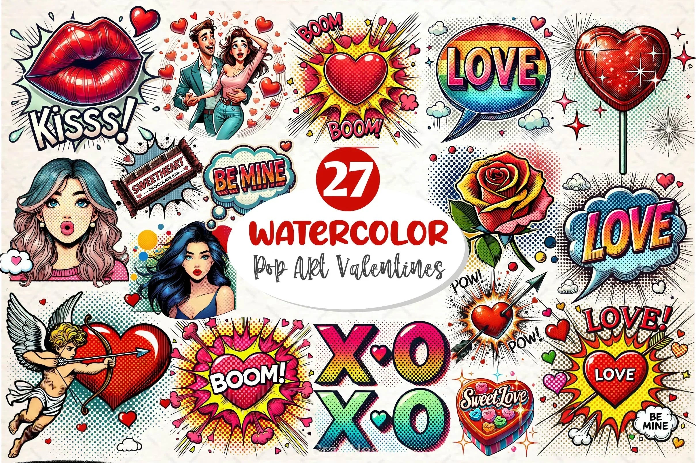 Pop Art Valentines Day Clipart Bundle 2 - CraftNest - Digital Crafting and Art