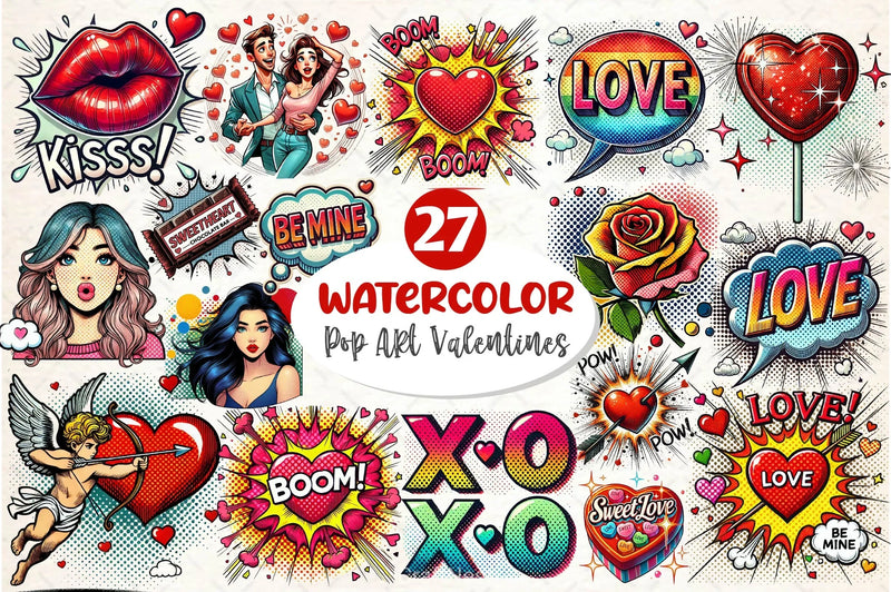 Pop Art Valentines Day Clipart Bundle 2 - CraftNest - Digital Crafting and Art