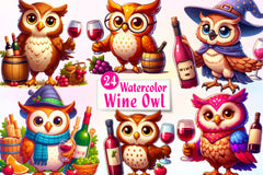 Wine Owl Clipart Bundle - CraftNest - Digital Crafting and Art