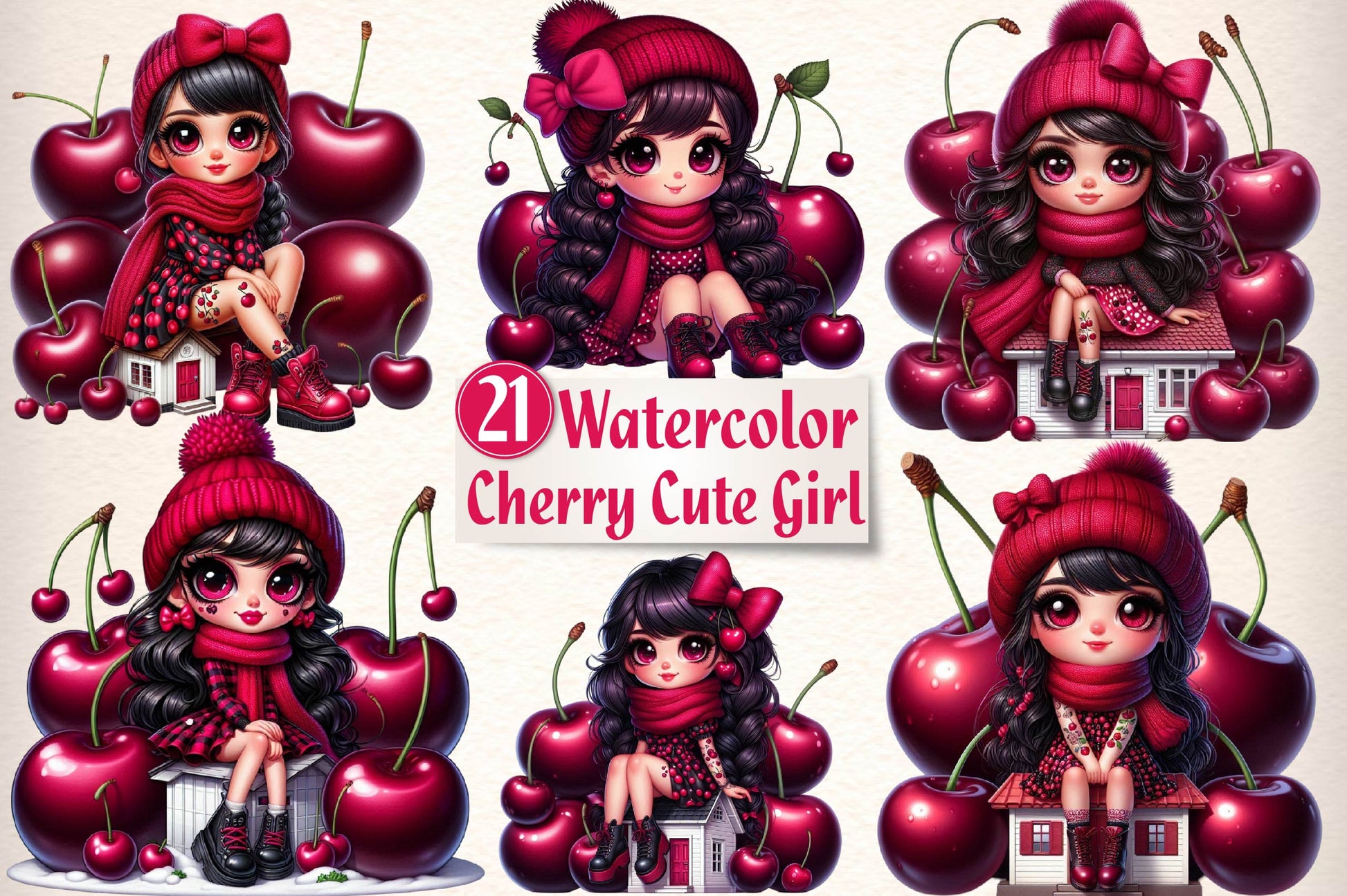 Cherry Cute Girl Clipart Bundle - CraftNest - Digital Crafting and Art