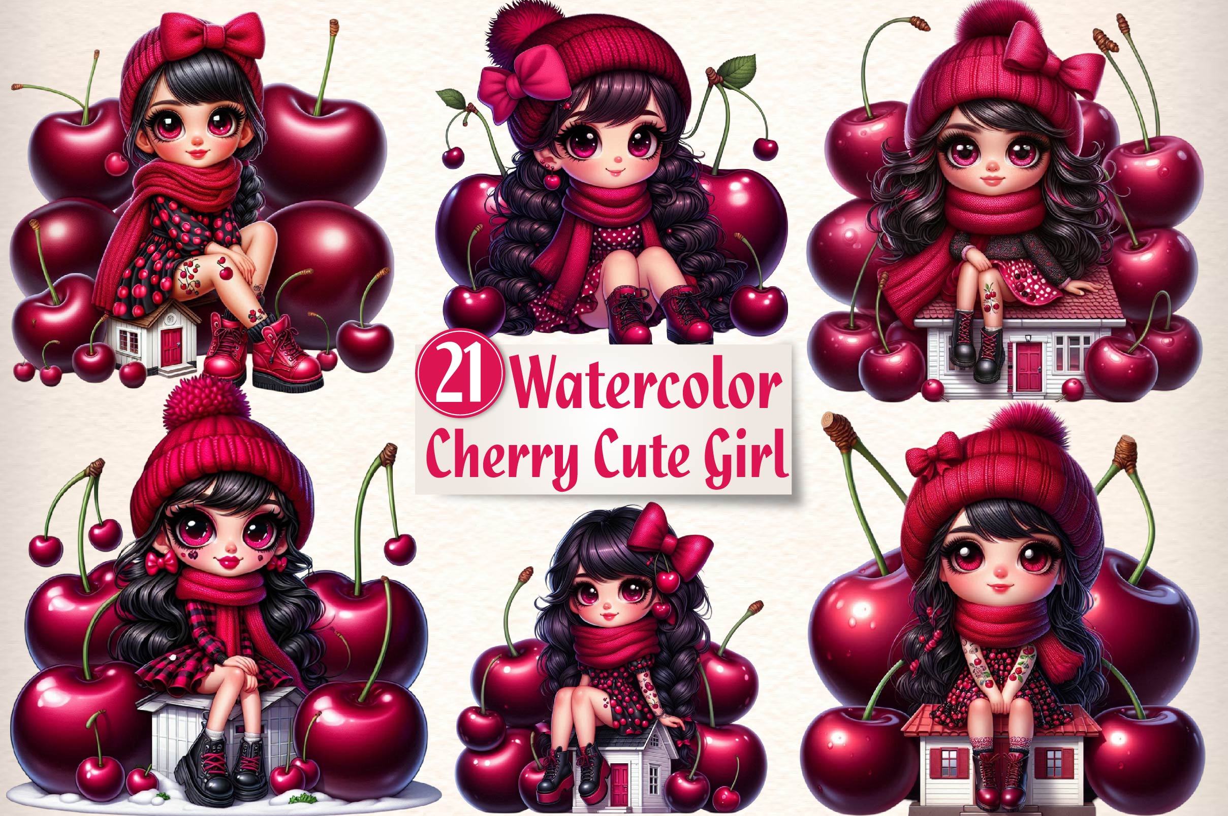 Cherry Cute Girl Clipart Bundle - CraftNest - Digital Crafting and Art