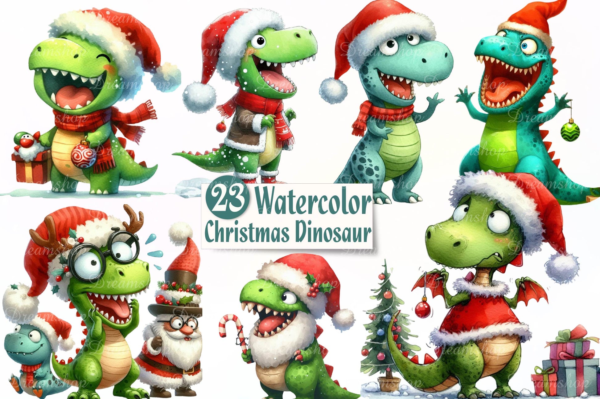 Christmas Funny Dinosaur Clipart Bundle - CraftNest - Digital Crafting and Art