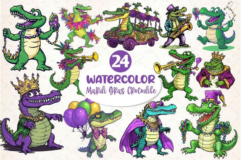 Mardi Gras Crocodile Clipart Bundle 2 - CraftNest - Digital Crafting and Art