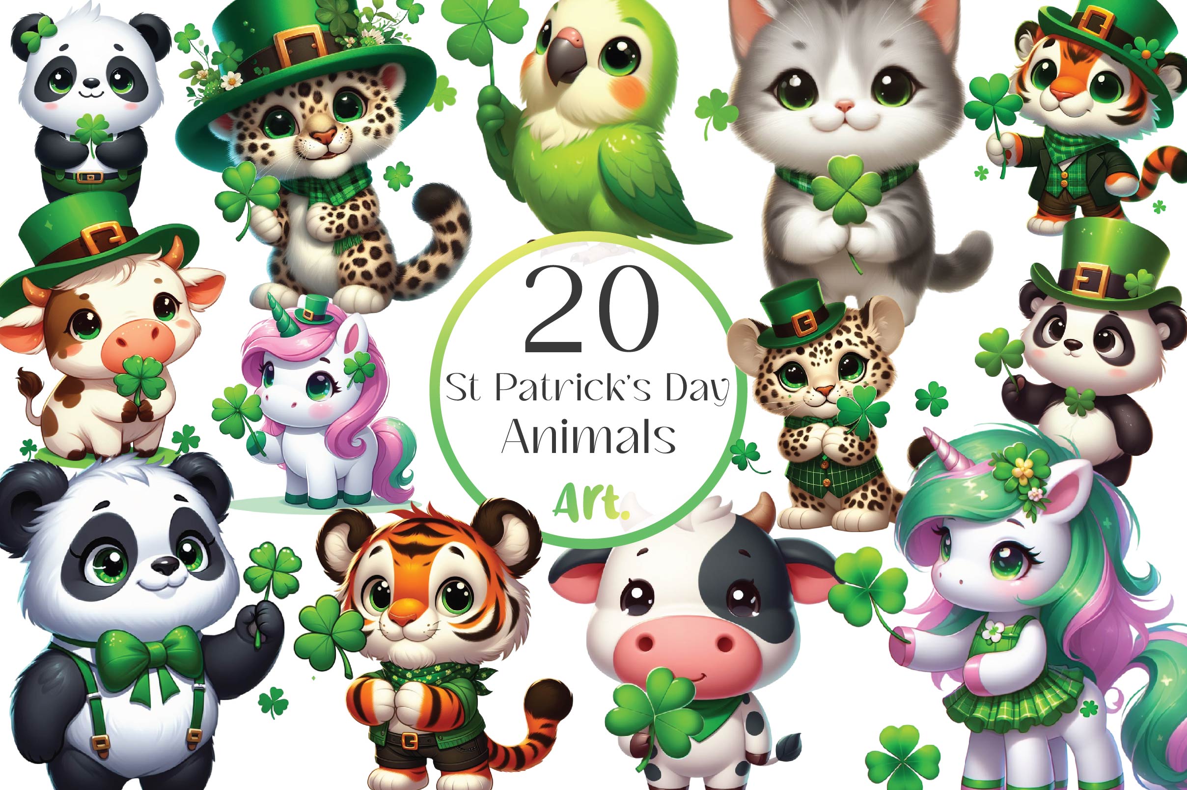 St Patricks Day Animals Clover Clipart Bundle - CraftNest - Digital Crafting and Art