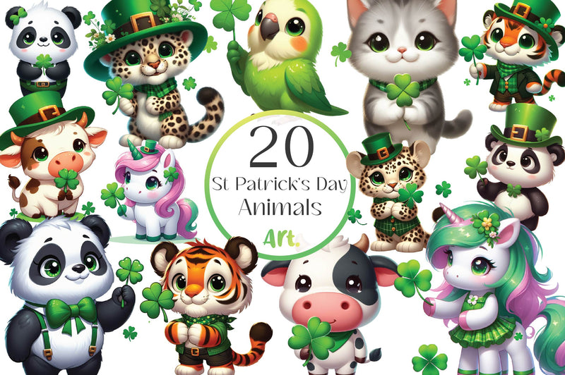 St Patricks Day Animals Clover Clipart Bundle - CraftNest - Digital Crafting and Art